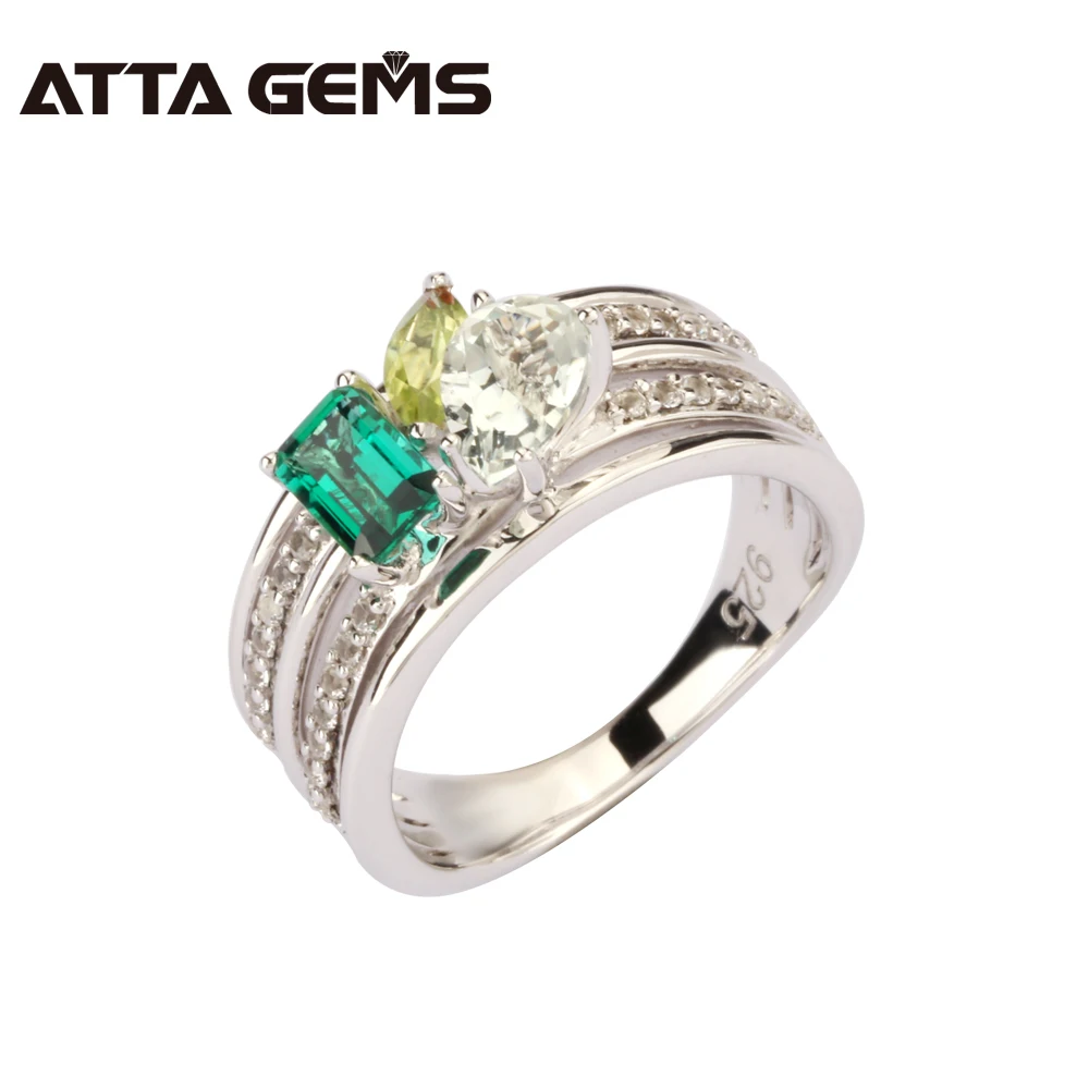 

Green Emerald And Peridot Silver Ring Special Design for Women Engagement Party Style Fine Jewelry 925 Sterling Silver Ring
