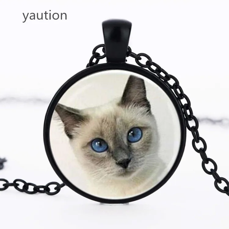 

Vintage cat pendant necklace cat eye round glass animal necklaces charms 2017 necklaces Choker jewelry girl gift