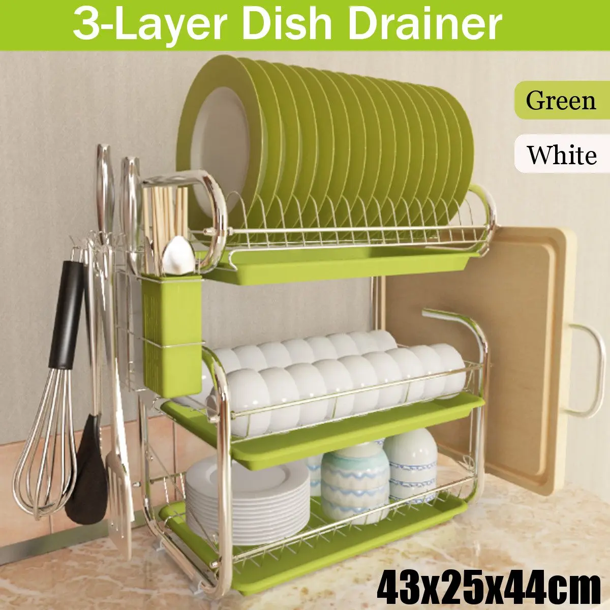 

3 Tiers Dish Drying Rack Storage Shelf Kitchen Washing Holder Basket Plated Iron Knife Sink Dish Drainer Drying Rack Organizer