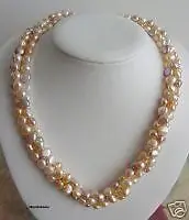 

huij 001180 Cultured Freshwater Pearl Necklace Multicolor 3 rows 14k