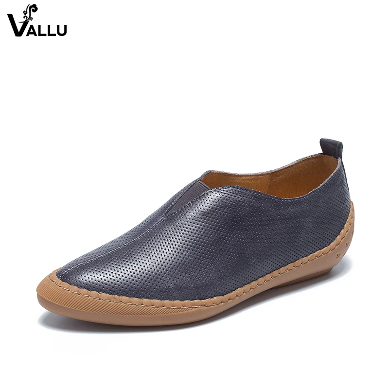 

Pointed Toe Shoes Woman VALLU New Design Fretwork Lady Flat Shoes Genuine Leather Breathable Comfort Female Footwear Flats