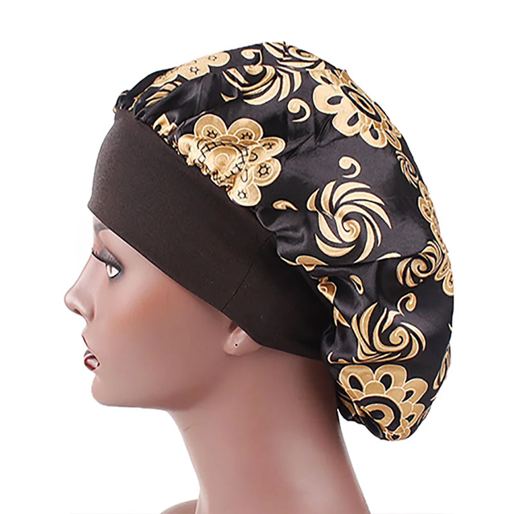 DOLEFT Satin Printed Wide-brimmed Hair Band Woman High Quality Soft Silk Bonnet Sleep Cap Chemotherapy Caps