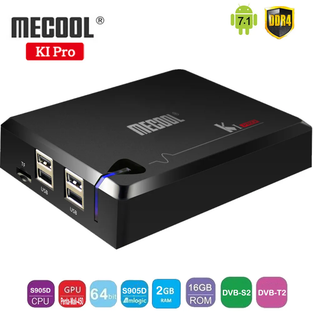 

MECOOL KI PRO DDR4 16GB FLASH 2.4G/5G WIFI Android 7.1 TV Box Amlogic S905D Quad Core 64bit DVB-T2/ DVB-S2 2GB Set Top Box