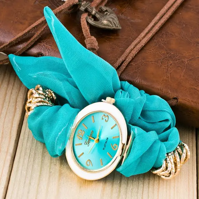 Brand Fashion Cute Women Quartz Bracelet Fabric Analog Wrap Wrist Watch