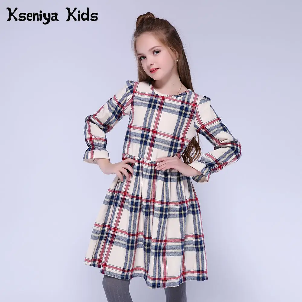 

Kseniya Kids Children Girls Dresses Long Sleeve Winter Cotton Thick Fashion Girl Dress England Style Plaid Pattern Casual Dress