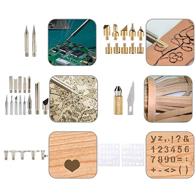 KALAIDUN Soldering Iron Adjustable 60w EUUS Plug Carving Pyrography Tool Wood Embossing Burning Solderng Pen Welding Tips Kit6+