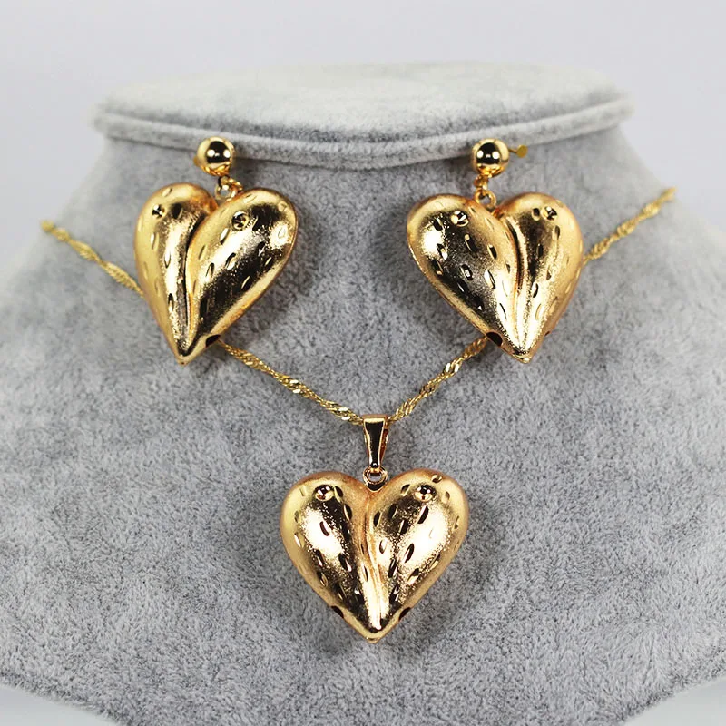 Элегантные медные серьги в форме сердца набор свадебных ювелирных изделий