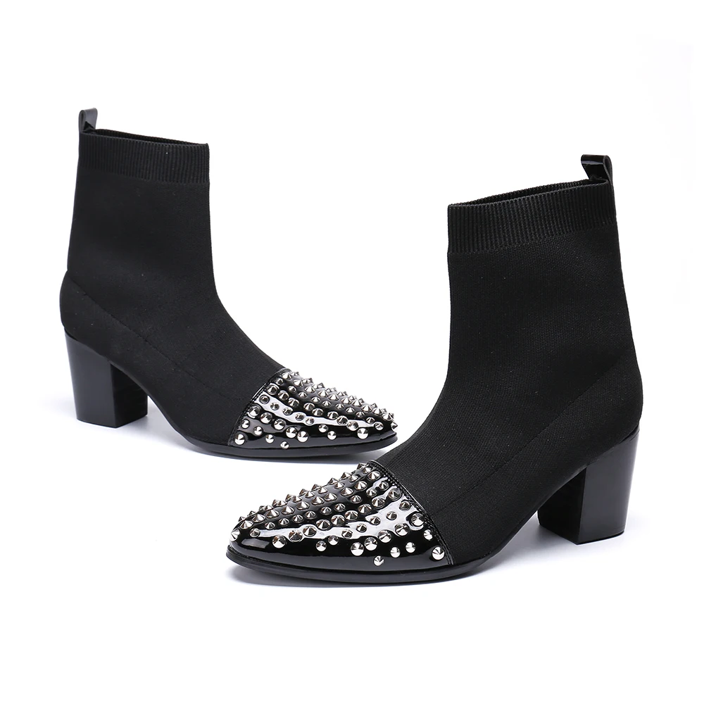 Moda La Zapatos Vestido Hombres De Christia Botas Alto Altura Puntiagudo Aumento Negro Invierno Los Calcetines Remaches Tacón Bella Hombre Del Tobillo Pie Dedo vwaAqZCa