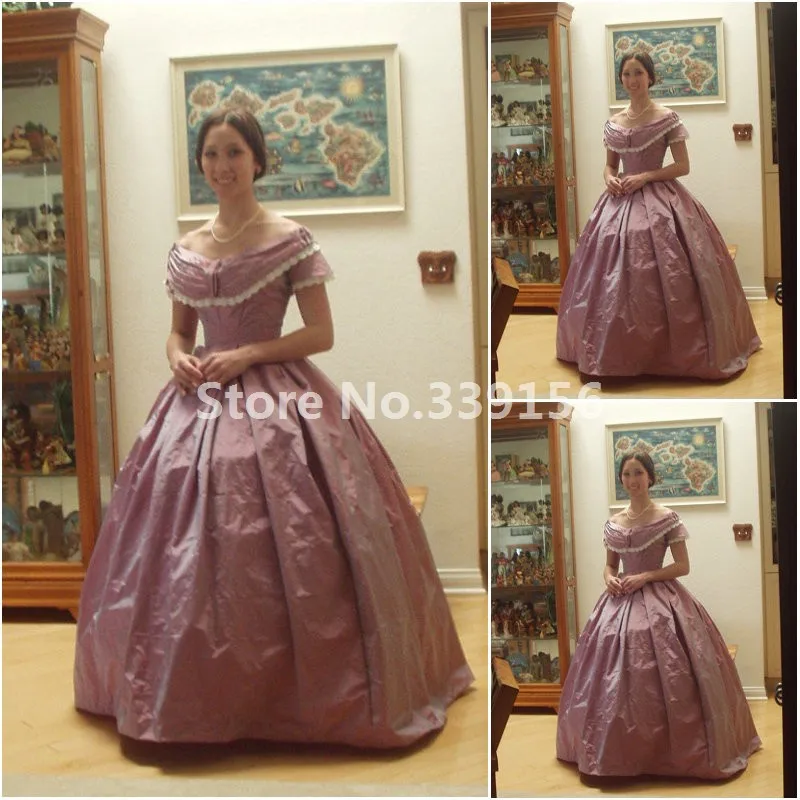 Freeship!19 Century Red Vintage Costumes 1860S Victorian Civil War Southern Belle Gown Dress Scarlett dresses US 4-36 C-116