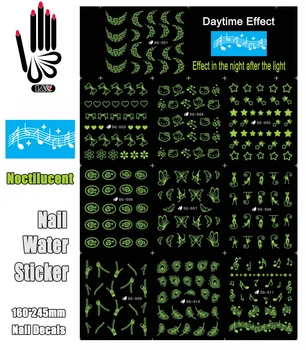 

11 Sheets/Lot Nail Sticker DG001-011 Noctilucent French Cat Star Bow Nail Water Transfer Sticker Decal For Nail(11 DESIGNS IN 1)