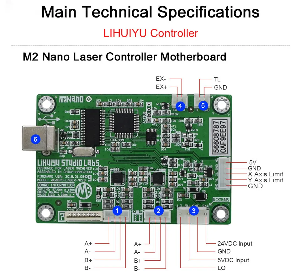 LIHUIYU M2 Nano лазерный контроллер материнская основная плата+ панель управления+ ключ B DIY гравер резак системы 3020 3040 K40 машина