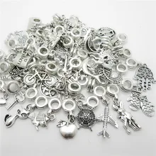 New Mix different 50pcs Vintage Big Hole Loose Beads European Pendant fit Pandora charm bracelet DIY Metal jewelry making