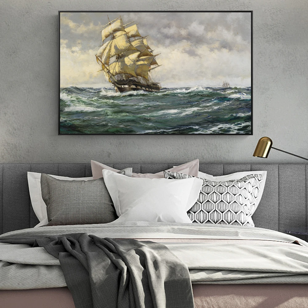 Modern Seascape Canvas Art Paintings For Living Room Wall Poster E Stampe Ship Sailing In The Wave Pictures Home Decor Art