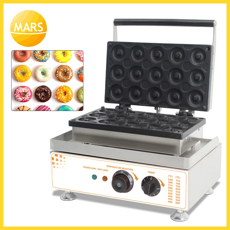 

Mars Free Shipping Commercial 110V 220V 15pcs Automatic Doughnut Cake Waffle Shape Electric Yeast Donut Machine Mold Oven