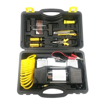 

BY-261 12V Car Tyre Inflator Double Cylinder Air Compressor Metal Tire Inflator High Pressure Air Pump with Tools Suitcase