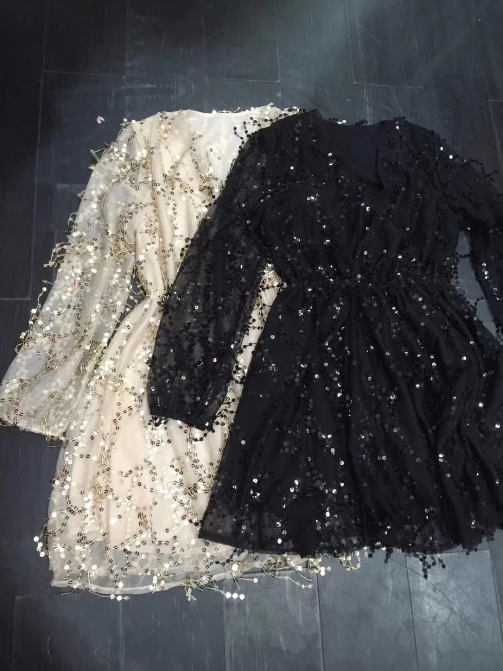 Женское платье с блестками золотого и черного цвета длинным рукавом|club dress|dress