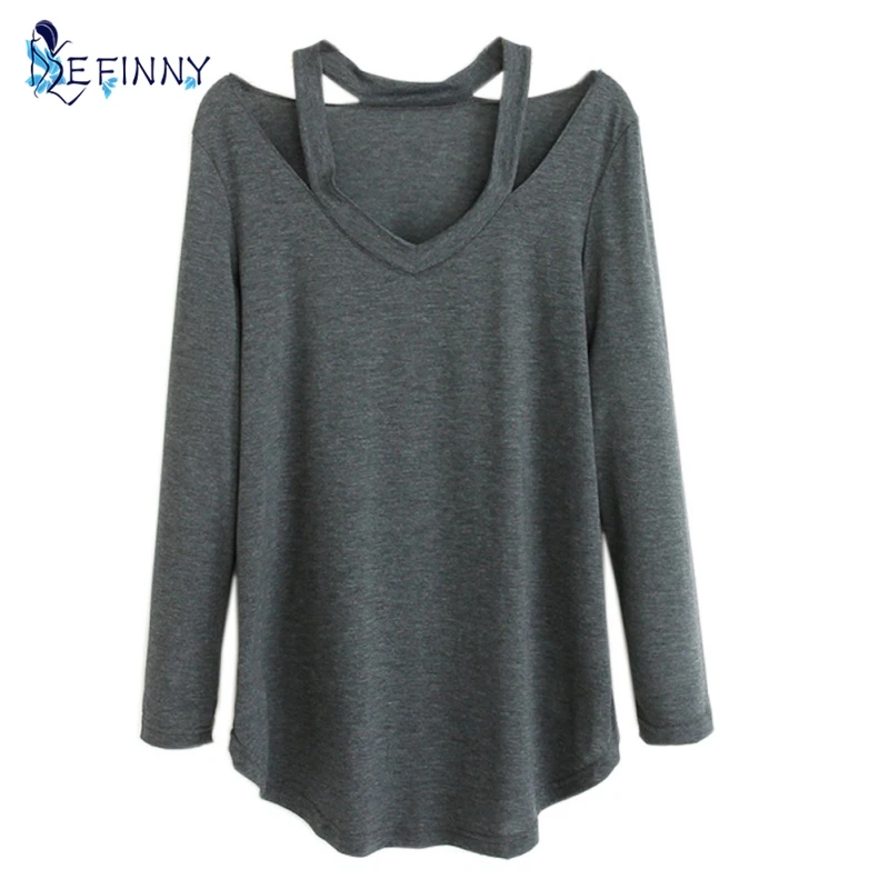 

ZH EFINNY Women Fashion Cotton Soft Coat Female Pollover Long Sleeve V-neck Loose Clothes Solid Casual T-Shirt Tee Tops H