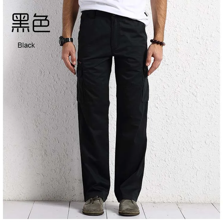Летние Для мужчин брюки-карго с мульти карман хлопок прямые Свободные мешковатые военные Стиль брюки Для мужчин прочные брюки джоггеры