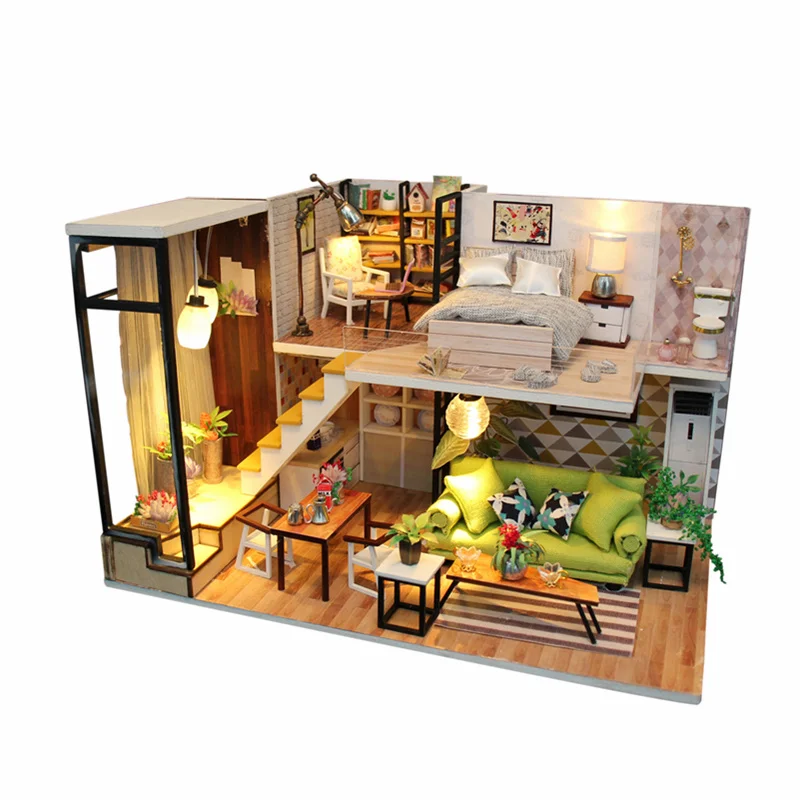 LED 3D Puzzle Wooden Miniatures Doll House Family DIY valentines Kids Birthday Furniture Set Pre-order Girl's Gift Toys In Wood | Игрушки