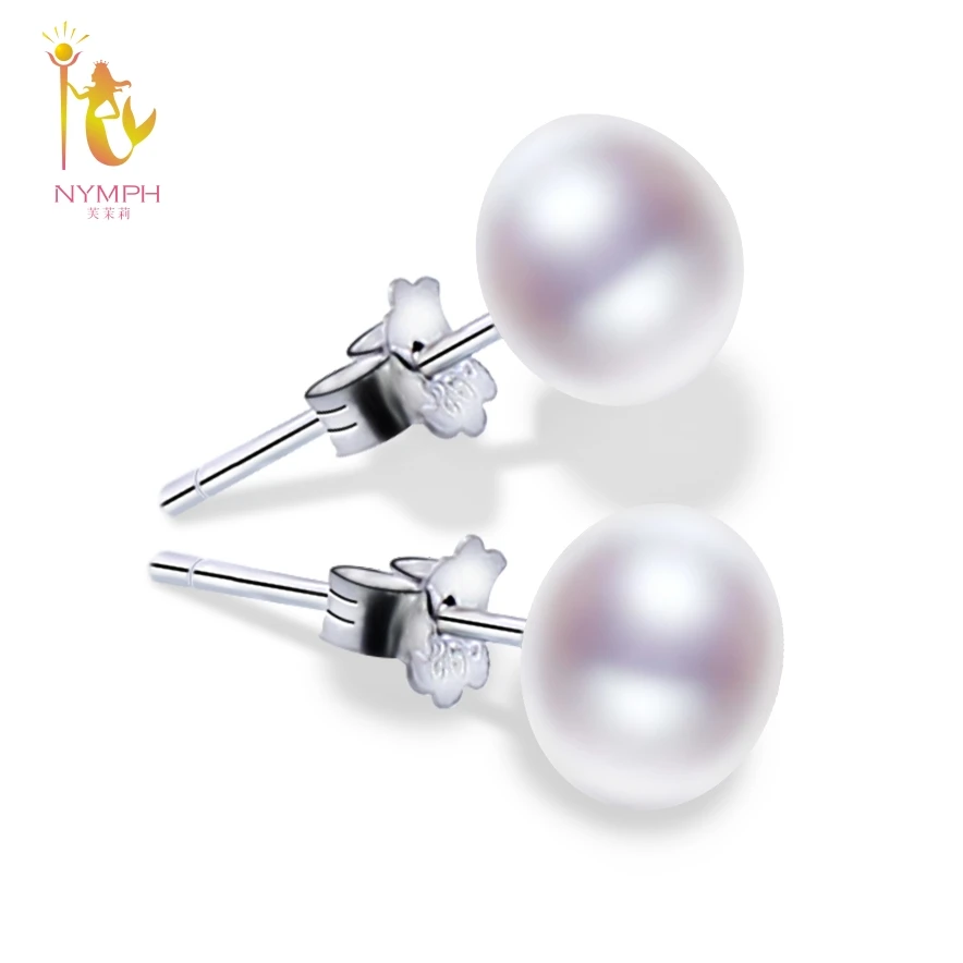 

[NYMPH]Freshwater Pearl Earrings 925 Sterling Silver Jewelry Genuine Natural Stud Party Wedding Gift Fine Jewlery [E253]
