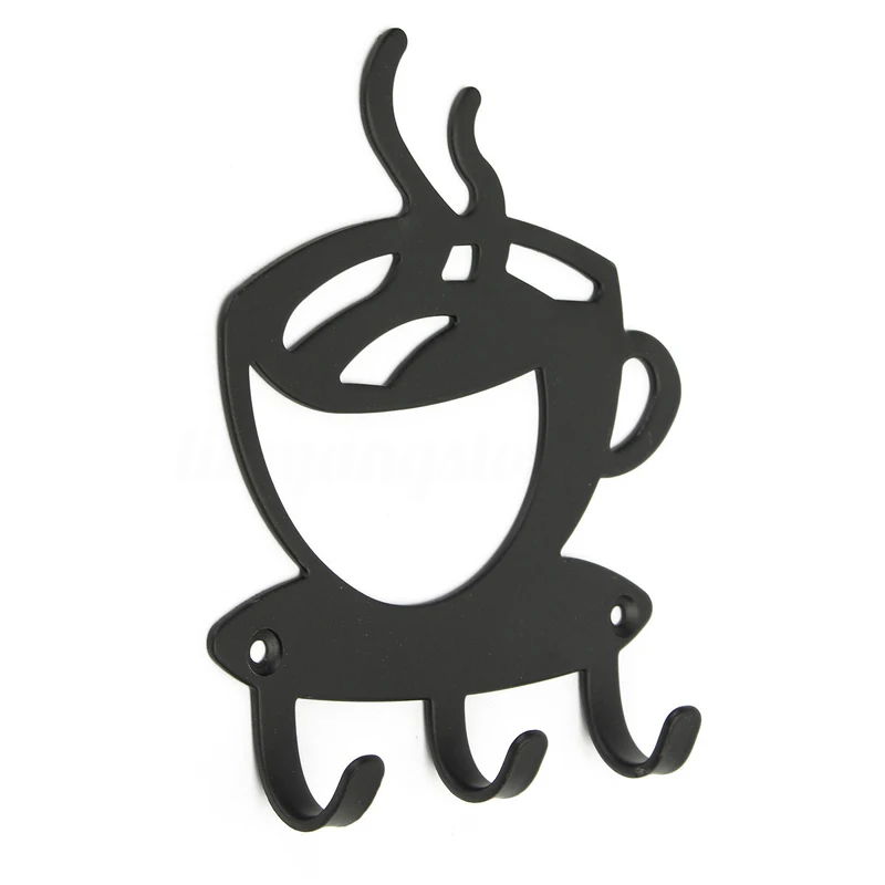 Coffee Shape Wall Mount Metal 3 Hook Key Rack Hanger Organizer Home Decor DIY
