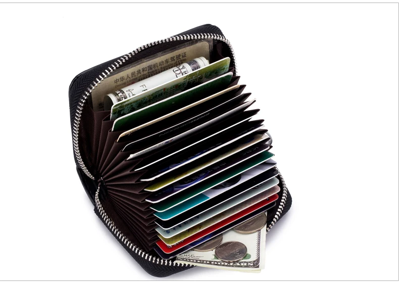 Lomelobo Lady Flower Card Holder Split Leather Girl Zipper Coin Purse Women Business Card Cowhide Female Credit ID Cards Wallets HCL7132  Details (06)