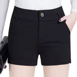 Офисные женские Туфли Твердые плюс размеры короткие брюки стандартные высокая талия шорты для женщин черный