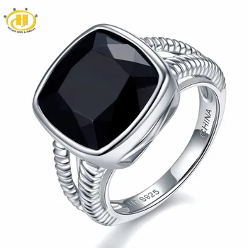 

Hutang 6.5ct Natural Black Onyx Rings 925 Sterling Silver Wedding Ring Fine Gemstone Agate Jewelry for Women Men Best Gift New
