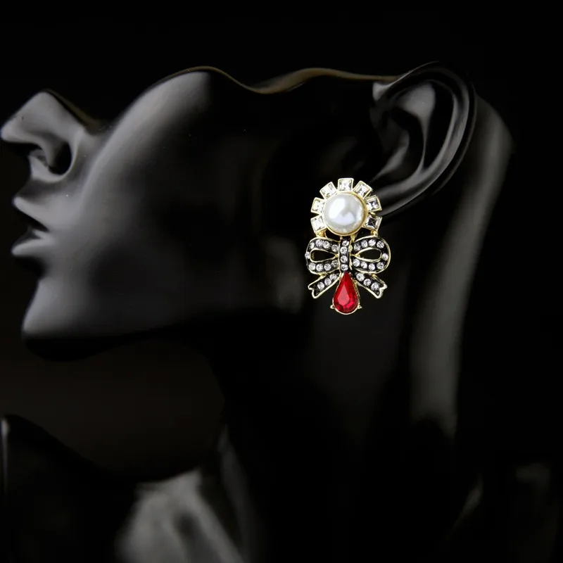 Charming No pierced Inlay Crystal Imitation Pearls Bowknot Clip Earrings Women Fashion Jewelry Factory Wholesale (2)