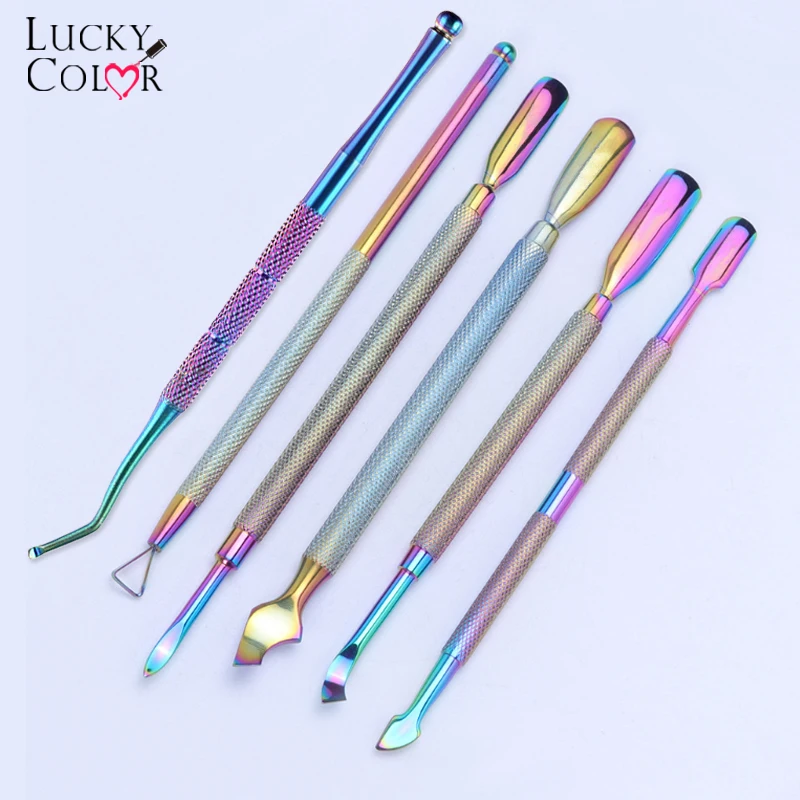 

Rainbow Stainless Steel Nail Cuticle Pusher Tweezer UV Gel Polish Dead Skin Push Remover Nail File Manicure Nail Art Tool