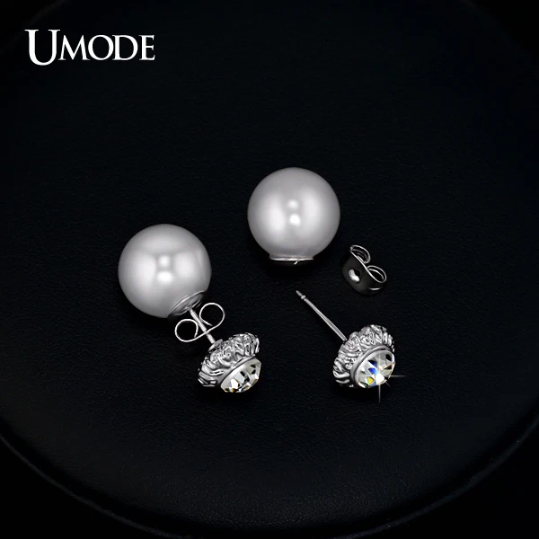 UMODE Hot Austrian Rhinestone Flower Bud and Simulated Pearl Double Sided Stud Earrings Jewelry For Women JE0252B