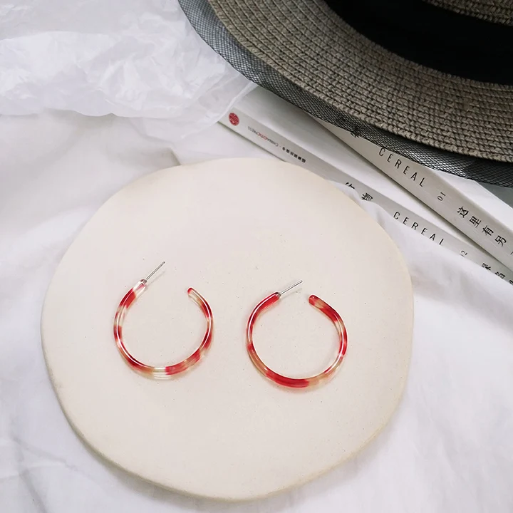HUANZHI New Acetate Acrylic Big Circle Punk Hoop Earrings Large Round Loop C Shape Large Hoop Earring For Women Jewelry