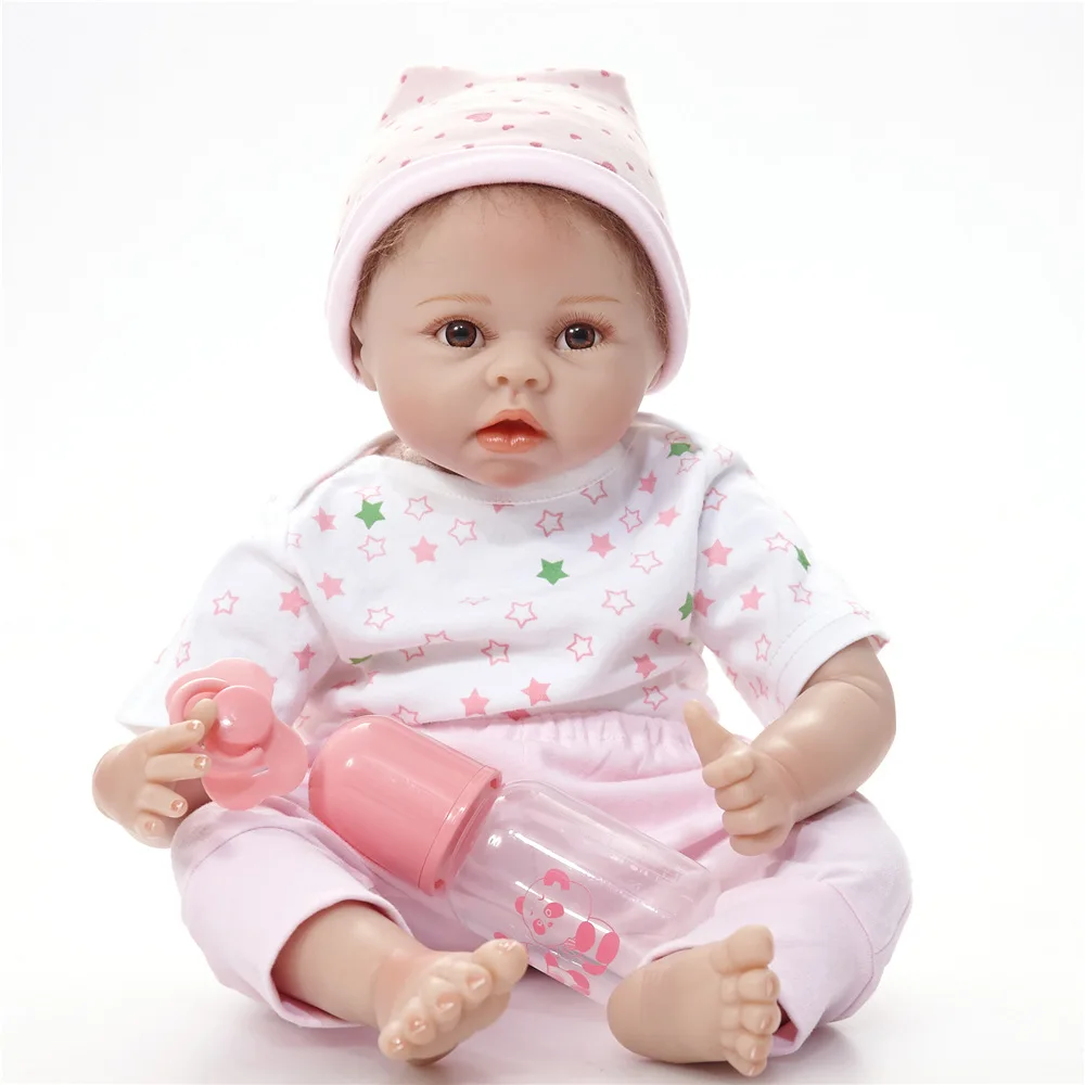 

22 inches Exquisite Newborn Girl Doll Silicone Soft Reborn Baby Dolls with Cloth Body Toy for Children Birthday Xmas Gift