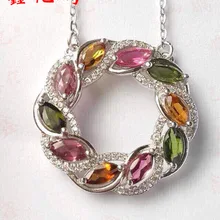 925 серебряные башня с натуральный турмалин подвеска Женский повесить 3x6 мм Мода Цвет Gem