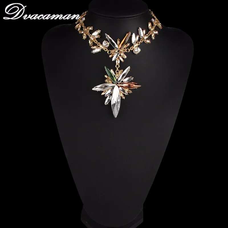 Dvacaman, Новое поступление, стильное колье с кристаллами, модное ожерелье с подвеской в виде цветка, массивное ожерелье, украшение на воротник, 7134