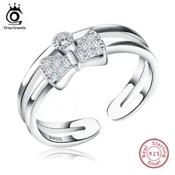 ORSA JEWELS реального кольца из стерлингового серебра 925 для Для женщин с цирконом Симпатичные Лук регулируемые кольцо на палец Женское