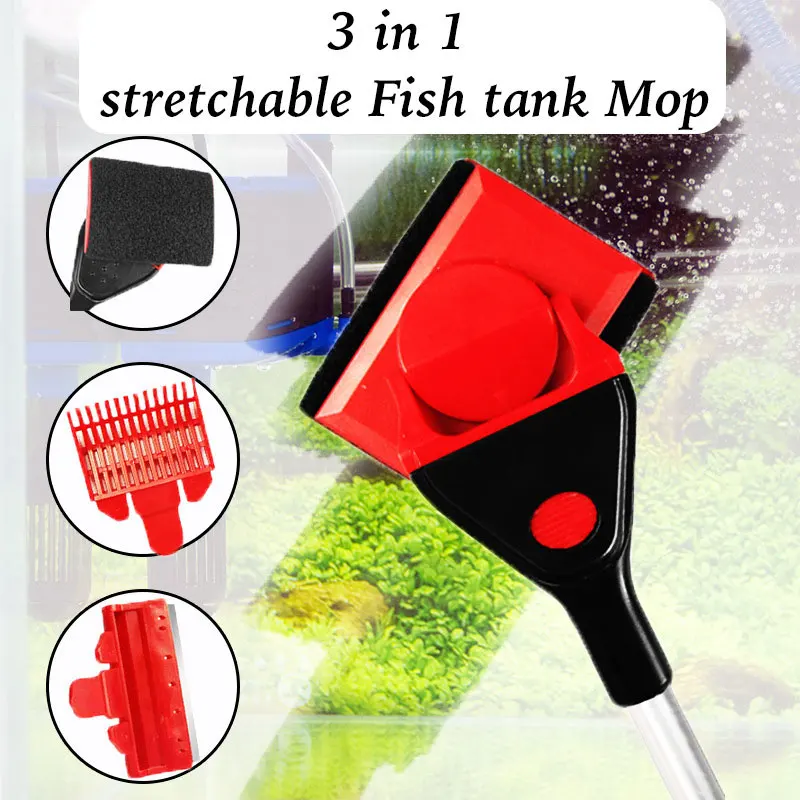 

Three In One Aquarium Fish Tank Cleaning Brush Algae Scraper Sand Leveler Brush Rub Fish Tank Clean Up Telescopic Removal Tool