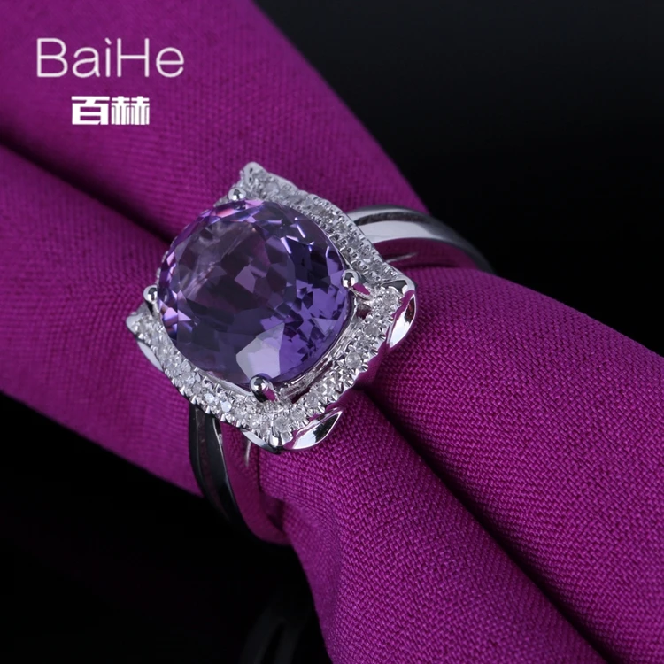BAIHE Solid 14 K белое золото(AU585) 3.85CT Сертифицированный Овальный Безупречный натуральный аметист свадебные женские модные ювелирные изделия кольцо