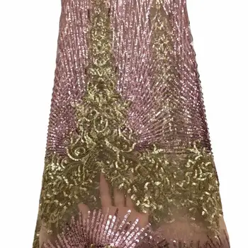 

Latest Rose Gold Pink African Lace Fabric 2019 Popular Sequins Tulle Lace Fabrics 3D Flowers Net Lace for Wedding Party Dress