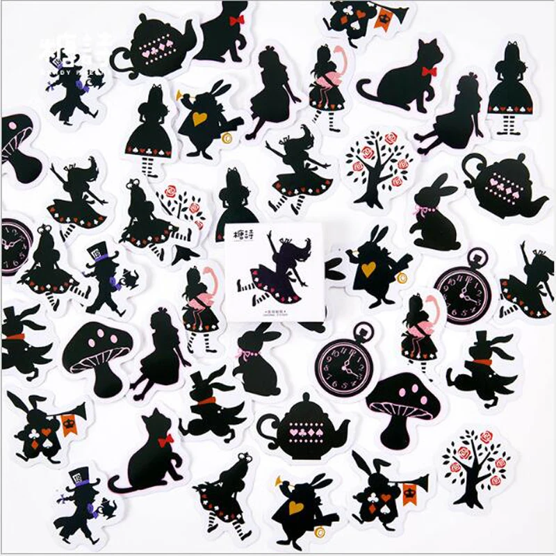 

45 pcs/box Alice Paper Sticker Cute Animals Black Cat Decoration Diy Diary Scrapbooking Sticker Children Stationery