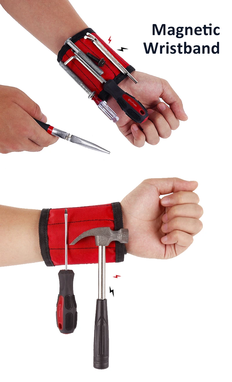 1pcs Magnetic Wristband Hand Wraps Tool Bag Adjustable Electrician Wrist Screws Nails Drill Holder Belt Bracelet for Home Repair