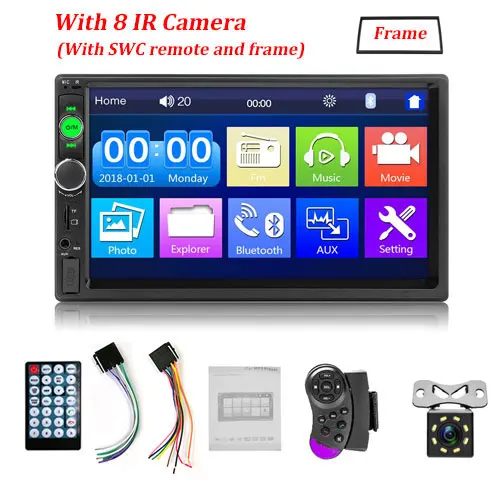 Camecho 2 Din 7 дюймов сенсорный экран Автомагнитола Bluetooth Мультимедиа Авто Аудио плеер стерео Поддержка камеры заднего вида 2Din - Цвет: Frame with 8 IR