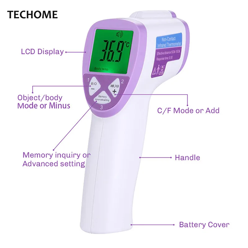 Диагностический инструмент; цифровой термометр для измерения температуры тела ребенка взрослых Бесконтактный инфракрасный термометр тела Температура измерения 3-Цвет Подсветка