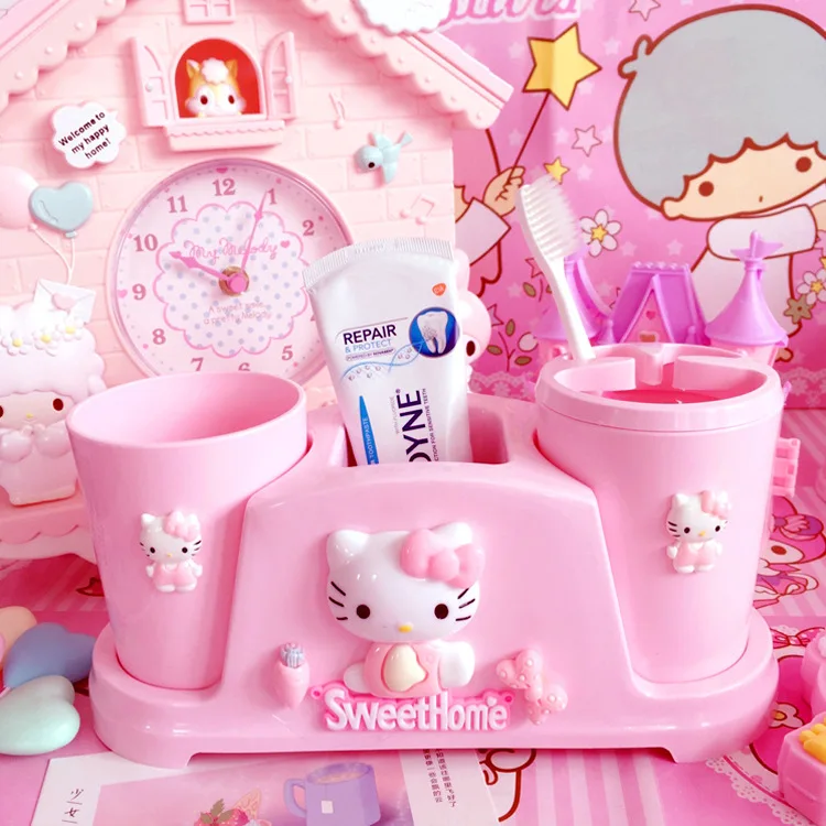 KT Cat мультфильм пара зубная щетка чашки Tumblers hello kitty кружки для зубной щетки в форме полоскания рта пластик в ванной аксессуары набор розовый