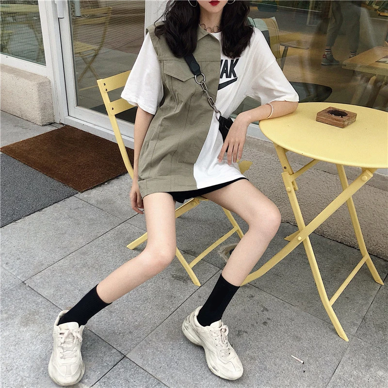 Woherb летняя Harajuku футболка Женская Корейская уличная 2020 Лоскутная рубашка