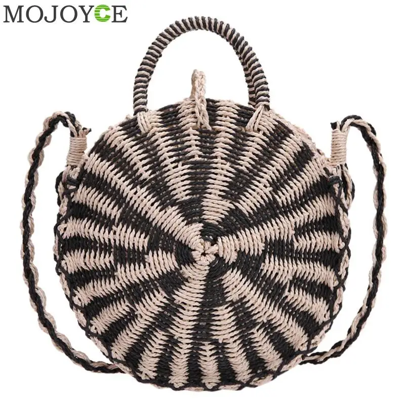 

Tote Knit Bags for Women Straw Beach Bag Summer Round Straw Shoulder Bag Bohemian Handmade Woman Small Crossbody Handbag Women