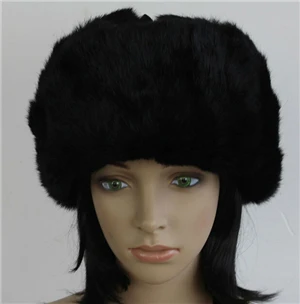 HR007 настоящий кролик бомбер шапка-ушанка авиатор шляпа шлем шапка из натурального кроличьего меха Зимние шапки для женщин - Цвет: black