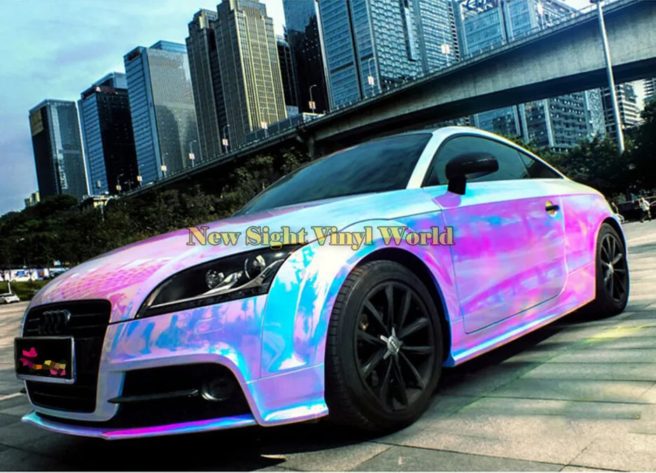 Premium Pink Rainbow Chrome Vinyl Wrap Sticker Rainbow Vinyl Film Bubble Free For Car Wrapping Body Film Foil