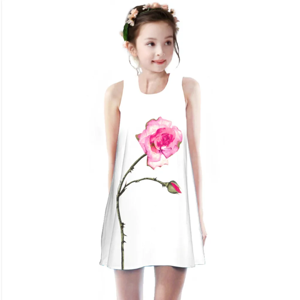 Летние платья без рукавов с 3D принтом для девочек-подростков; повседневная одежда; одежда принцессы modis для девочек 10 лет