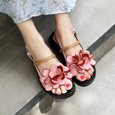

Fairy shoes retro summer soft sister Roman sandals flat new sweet student shoes three-dimensional flower shoes